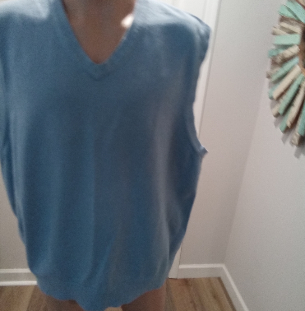 Lands' End Men's Size XL Baby Blue V-Neck Sleeveless Sweater Vest